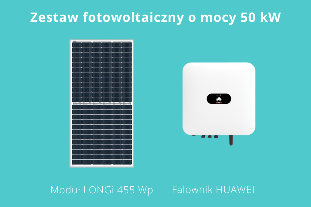 Przykładowe komponenty zestawu fotowoltaicznego o mocy 50 kW