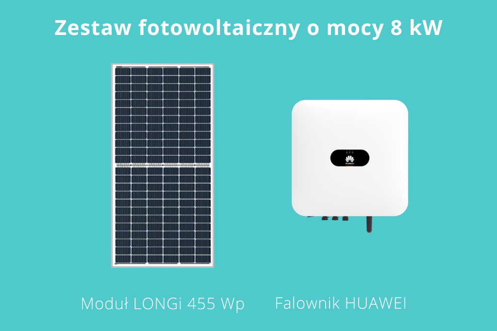 Przykładowe komponenty zestawu fotowoltaicznego o mocy 8 kW